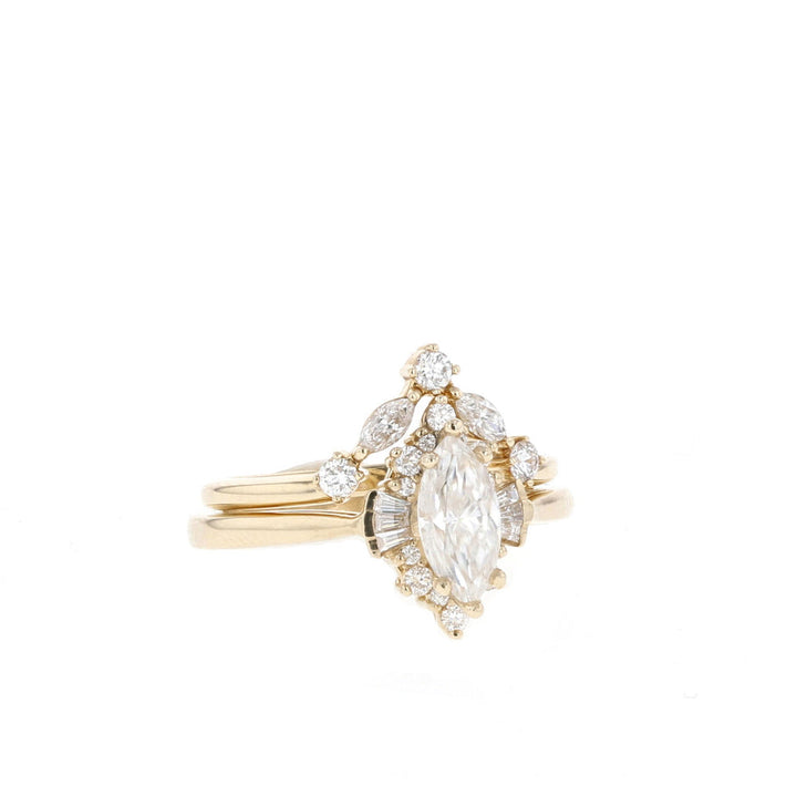 0.75CT Marquise Moissanite Cluster Diamond Wedding Ring Set