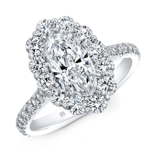 1.52ct Oval Cut Moissanite Halo Pave Diamond Engagement Ring
