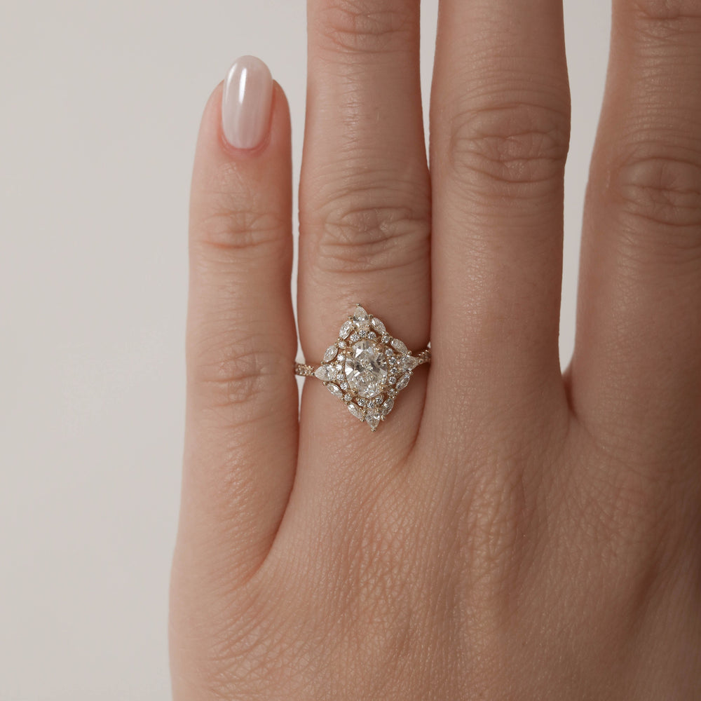 1.20CT Oval Cut Cluster Moissanite Diamond Engagement Ring