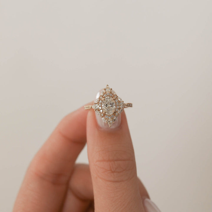 1.20CT Oval Cut Cluster Moissanite Diamond Engagement Ring