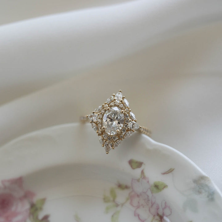 1.20CT Oval Cut Cluster Moissanite Diamond Engagement Ring