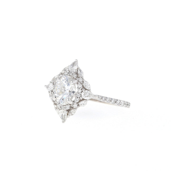1.20CT Oval Cut Cluster Moissanite Diamond Engagement Ring