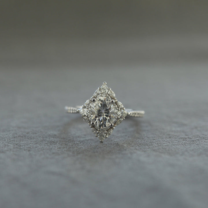 1.20CT Oval Cut Cluster Moissanite Diamond Engagement Ring