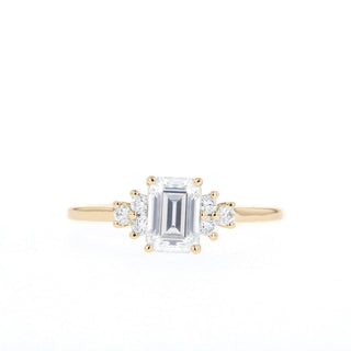 1.10ct Emerald Cut Cluster Moissanite Diamond Engagement Ring