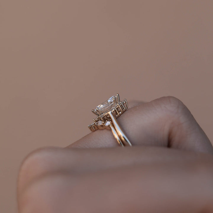 0.75CT Marquise Moissanite Cluster Diamond Wedding Ring Set