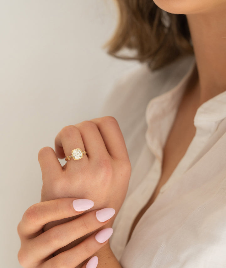 1.89ct Round Cut Moissanite Diamond Hidden Halo Engagement Ring