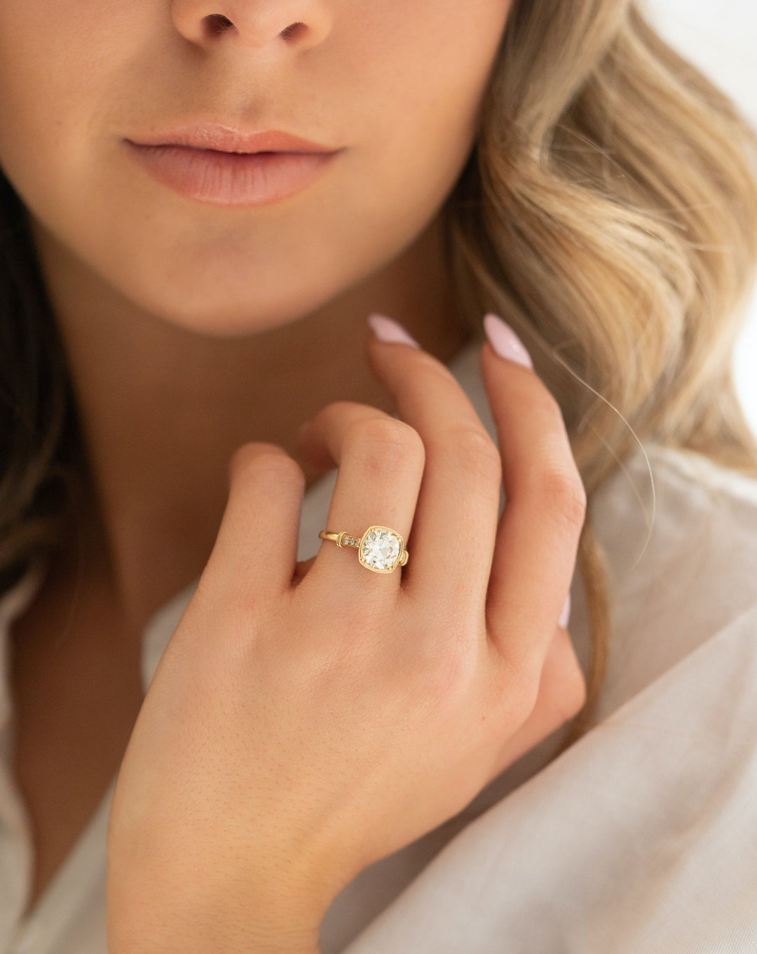 1.89ct Round Cut Moissanite Diamond Hidden Halo Engagement Ring