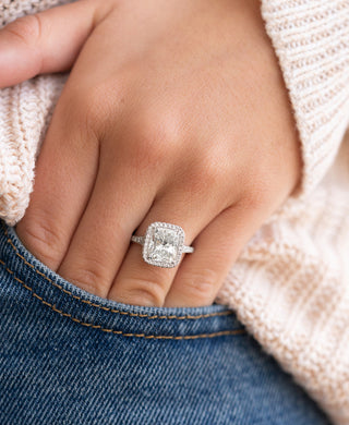 3.12ct Radiant Cut Moissanite Halo Pave Diamond Engagement Ring
