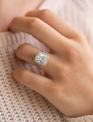 3.12ct Radiant Cut Moissanite Halo Pave Diamond Engagement Ring