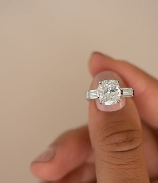 3.88CT Elongated Cushion 3 Stone Moissanite Diamond Engagement Ring