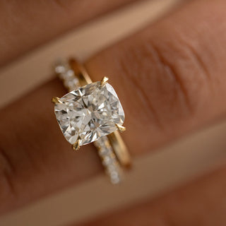 3.02CT Cushion Cut Hidden Halo Pave Moissanite Diamond Engagement Ring
