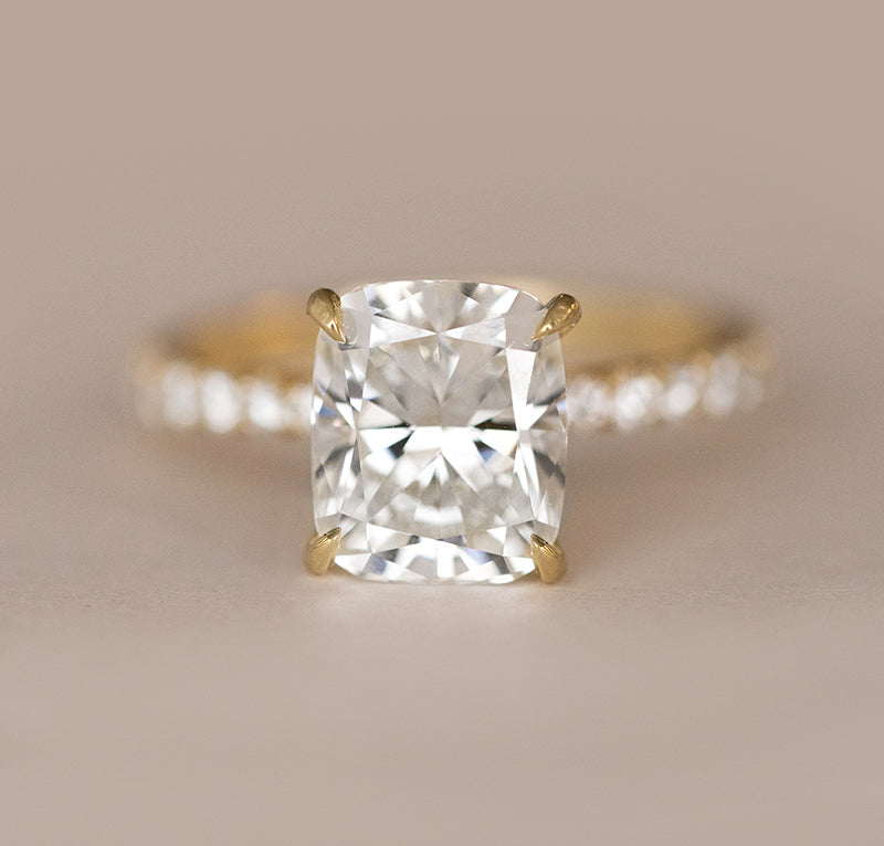 3.02CT Cushion Cut Hidden Halo Pave Moissanite Diamond Engagement Ring
