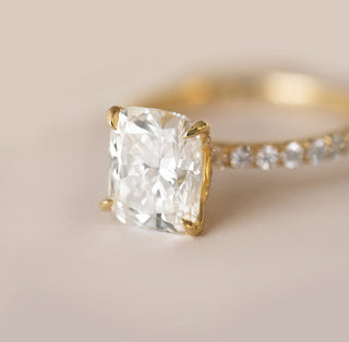 3.02CT Cushion Cut Hidden Halo Pave Moissanite Diamond Engagement Ring