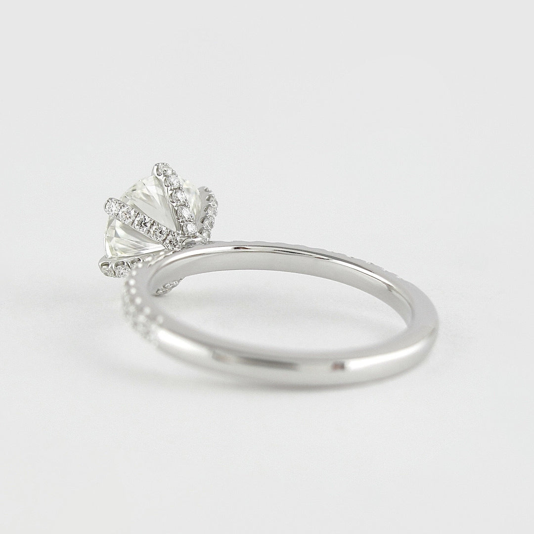 1.0CT Round Cut Six Prongs Moissanite Pave Diamond Engagement Ring