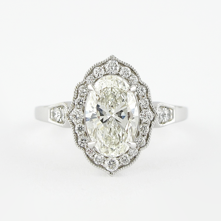 1.91CT Oval Cut Moissanite Vintage Halo Engagement Ring