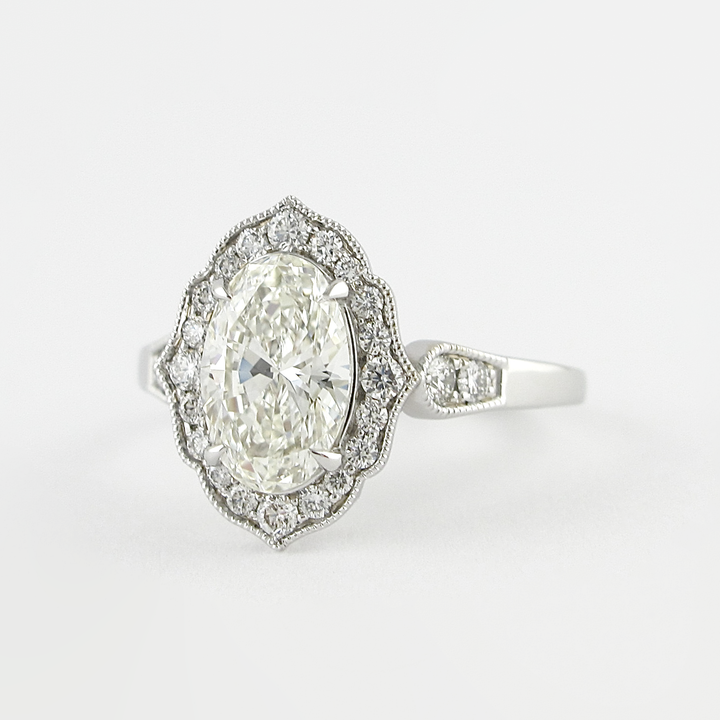 1.91CT Oval Cut Moissanite Vintage Halo Engagement Ring