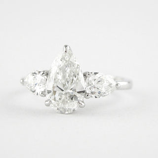 1.50CT Pear Cut Moissanite 3 Stone Engagement Ring in 14K White Gold