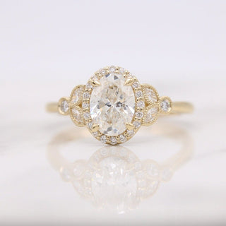 1ct Oval Cut Halo Moissanite Diamond Engagement Ring
