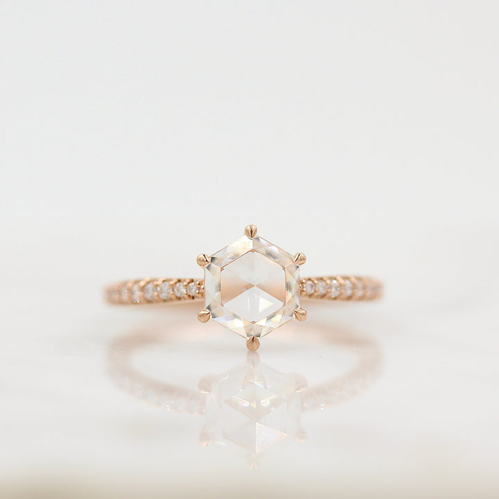 1ct Hexagon Cut Pave Moissanite Diamond Engagement Ring