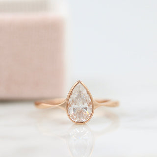 2ct Pear Cut Bezel Moissanite Diamond Engagement Ring