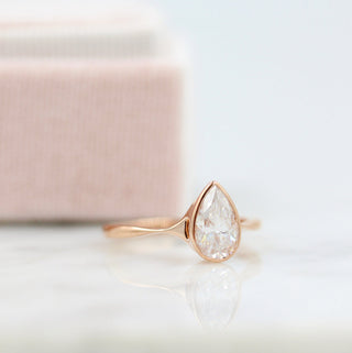 1ct Pear Cut Bezel Moissanite Diamond Engagement Ring