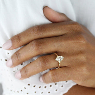 1ct Marquise Cut Bezel Solitaire Moissanite Diamond Engagement Ring