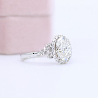 1ct Oval Cut Halo Moissanite Diamond Engagement Ring