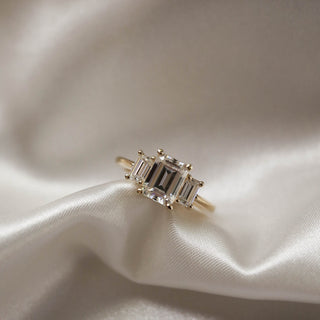 1.70CT Emerald Cut Moissanite Three Stone Diamond Engagement Ring