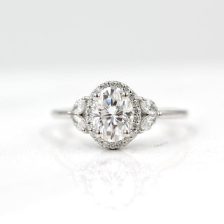 0.3ct Oval Cut Halo Moissanite Diamond Engagement Ring