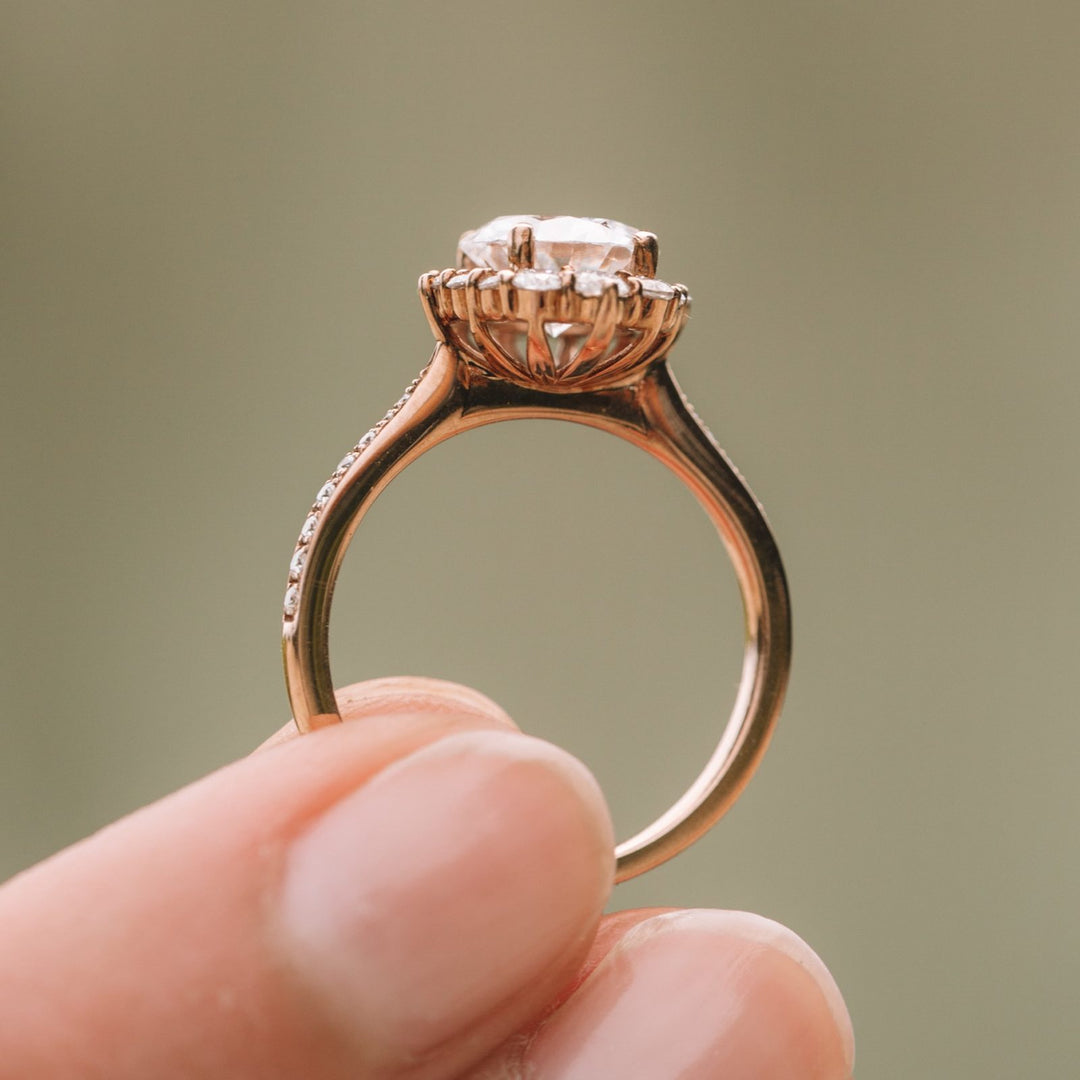 1.35CT Round Cut Halo Moissanite Engagement Ring in 14K White Gold