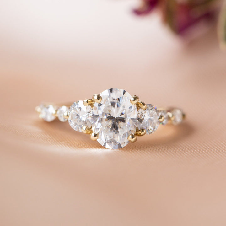 1.33CT Oval Cut Marquise Moissanite Engagement Ring in 14K Yellow Gold