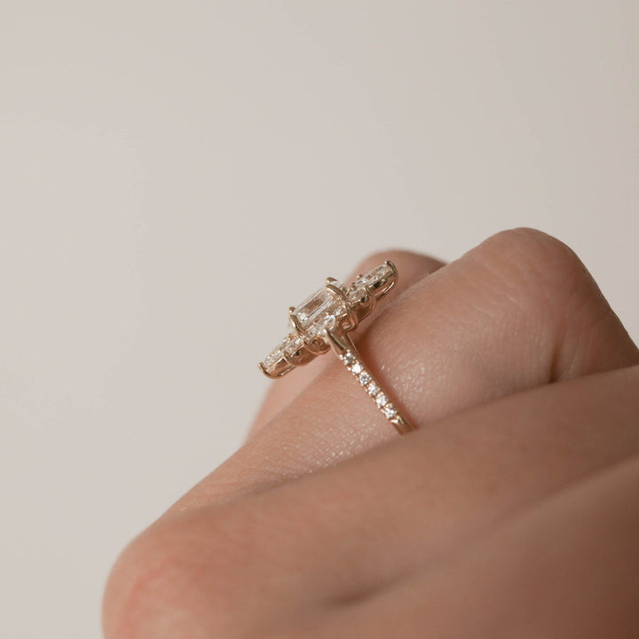 0.75ct Oval Cut Moissanite Cluster Diamond Engagement Ring