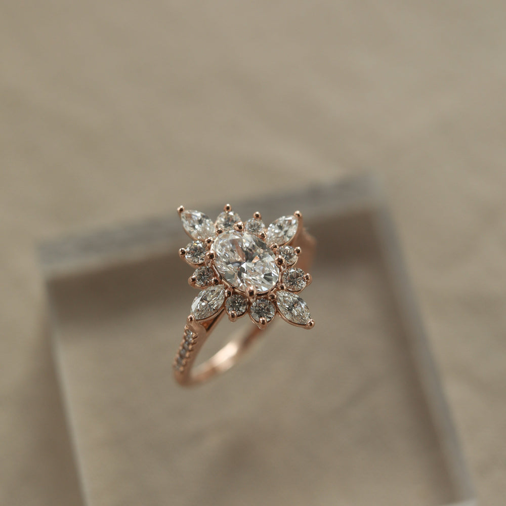 0.75ct Oval Cut Moissanite Cluster Diamond Engagement Ring