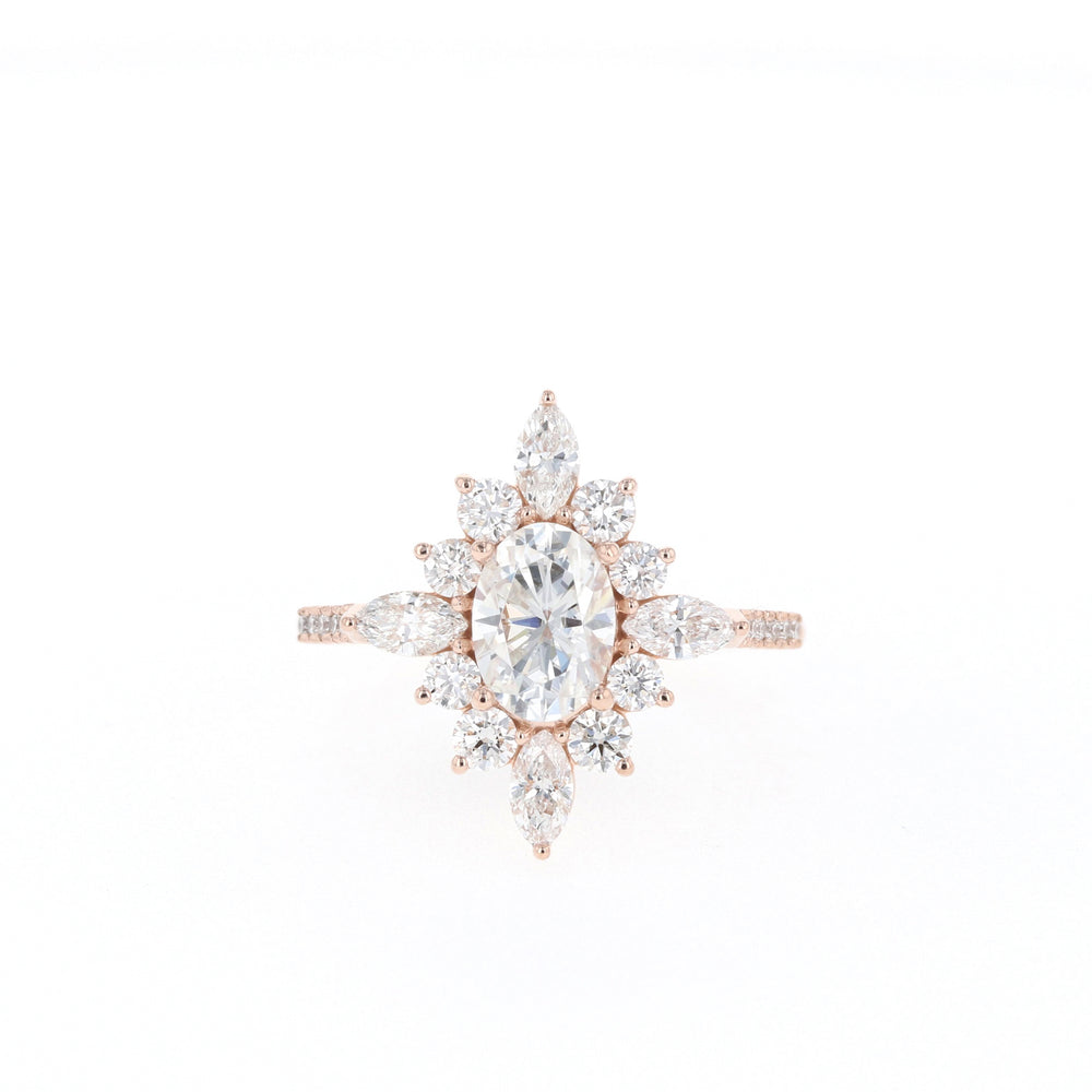 0.75ct Oval Cut Moissanite Cluster Diamond Engagement Ring