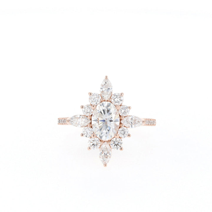 0.75ct Oval Cut Moissanite Cluster Diamond Engagement Ring