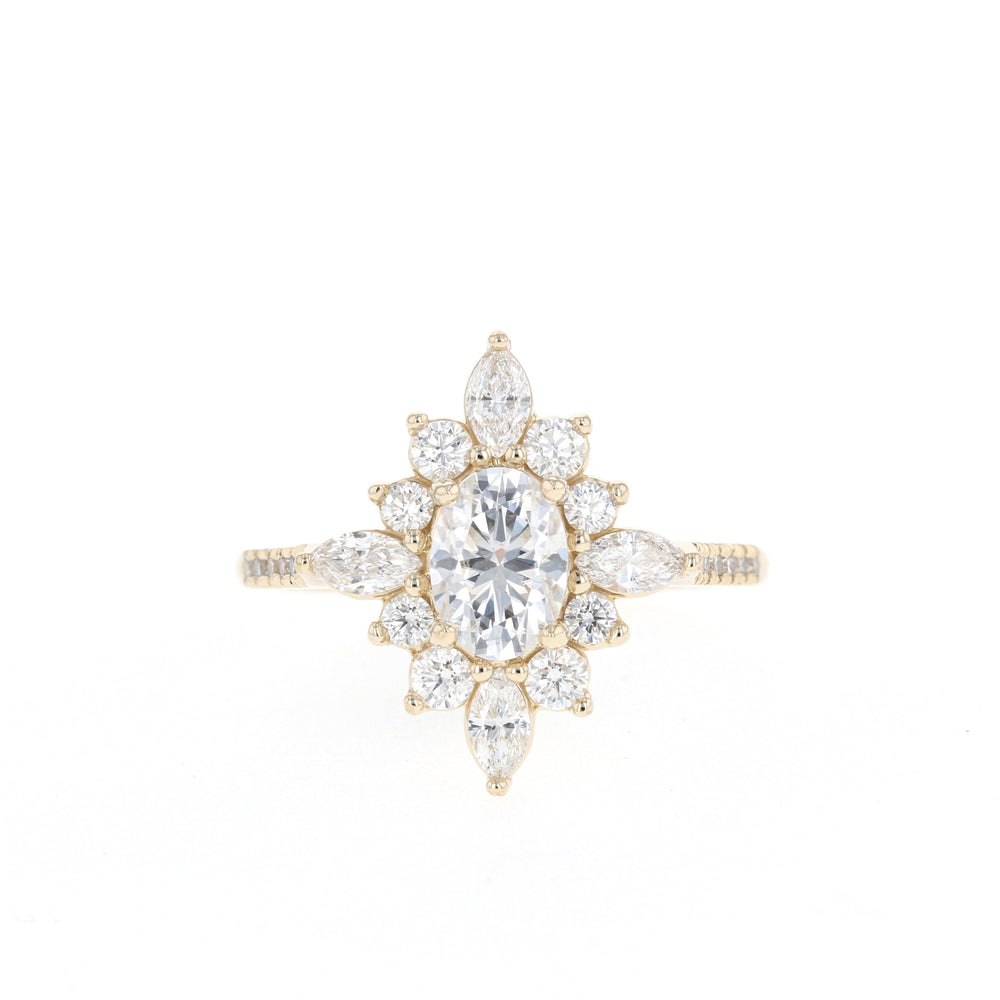 0.75ct Oval Cut Moissanite Cluster Diamond Engagement Ring