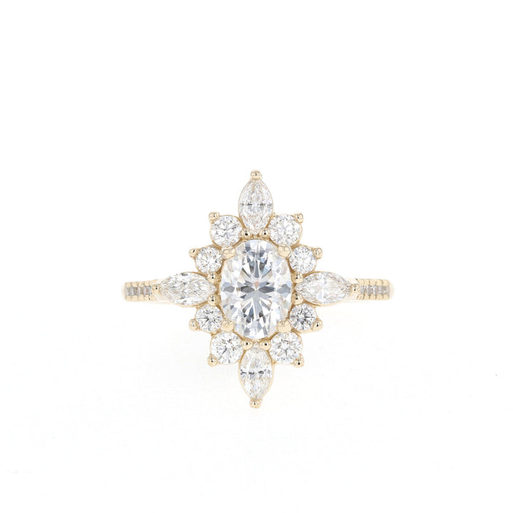 0.75ct Oval Cut Moissanite Cluster Diamond Engagement Ring