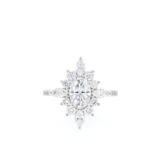0.75ct Oval Halo Moissanite Cluster Diamond Engagement Ring