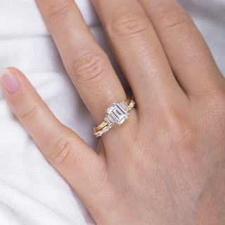 1.60CT Emerald Cut Moissanite 3 Stone Engagement Ring
