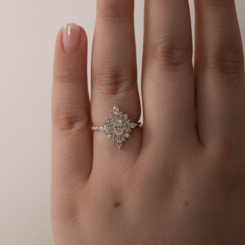 0.55CT Oval Cut Cluster Moissanite Diamond Engagement Ring