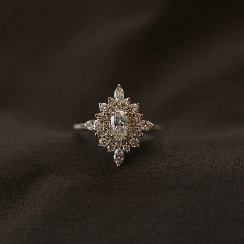 0.55CT Oval Cut Cluster Moissanite Diamond Engagement Ring