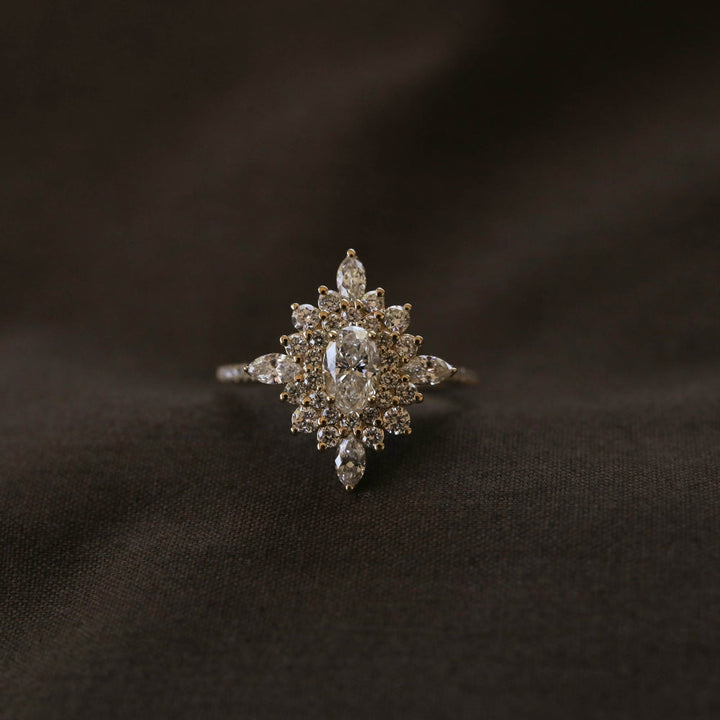 0.55CT Oval Cut Cluster Moissanite Diamond Engagement Ring