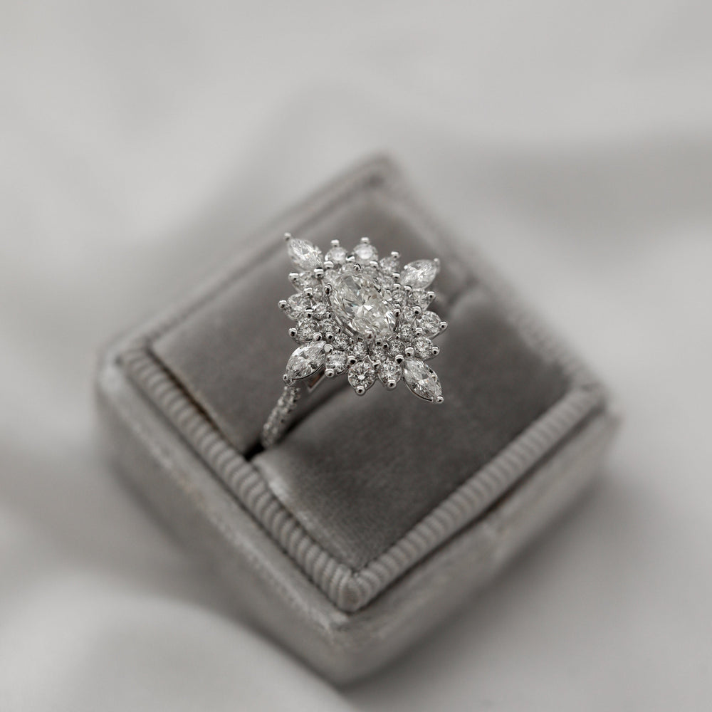 0.55CT Oval Cut Cluster Moissanite Diamond Engagement Ring
