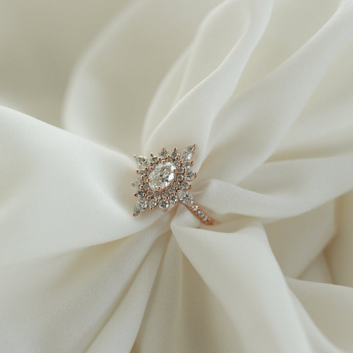 0.55CT Oval Cut Cluster Moissanite Diamond Engagement Ring