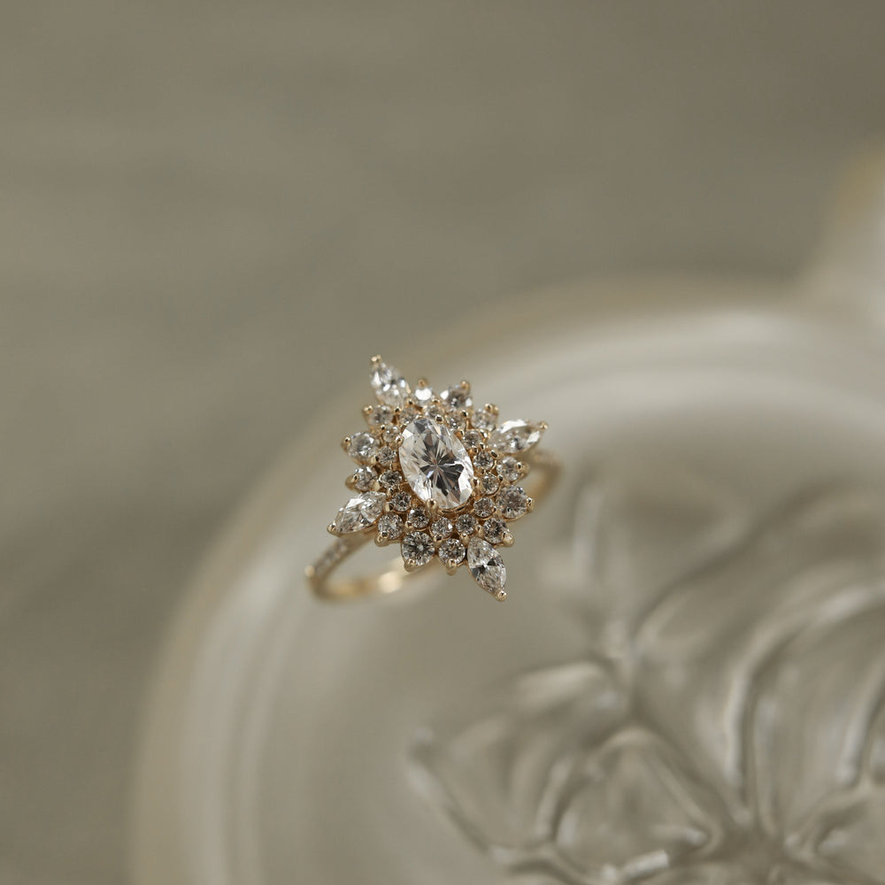 0.55CT Oval Cut Cluster Moissanite Diamond Engagement Ring