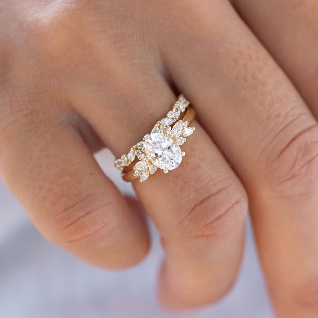 1.93CT Oval Cut Moissanite Cluster Engagement Ring in 14K Rose Gold