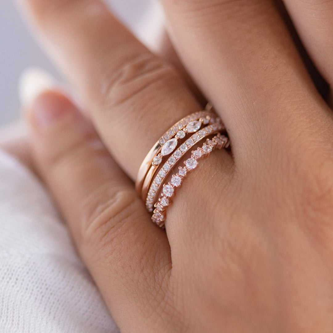 Marquise and Round  Cut Half Eternity Wedding Band