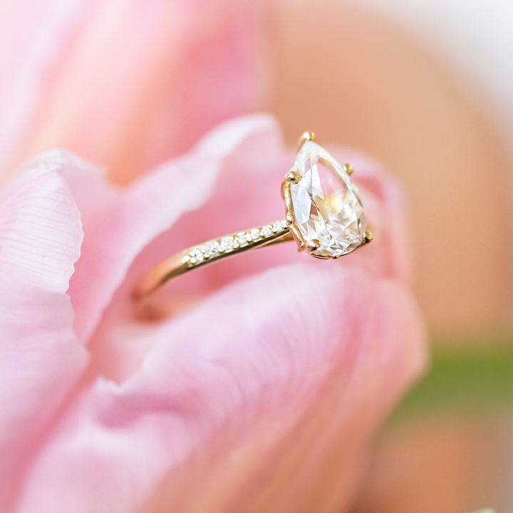 1.33CT Pear Cut Pave Set Moissanite Engagement Ring