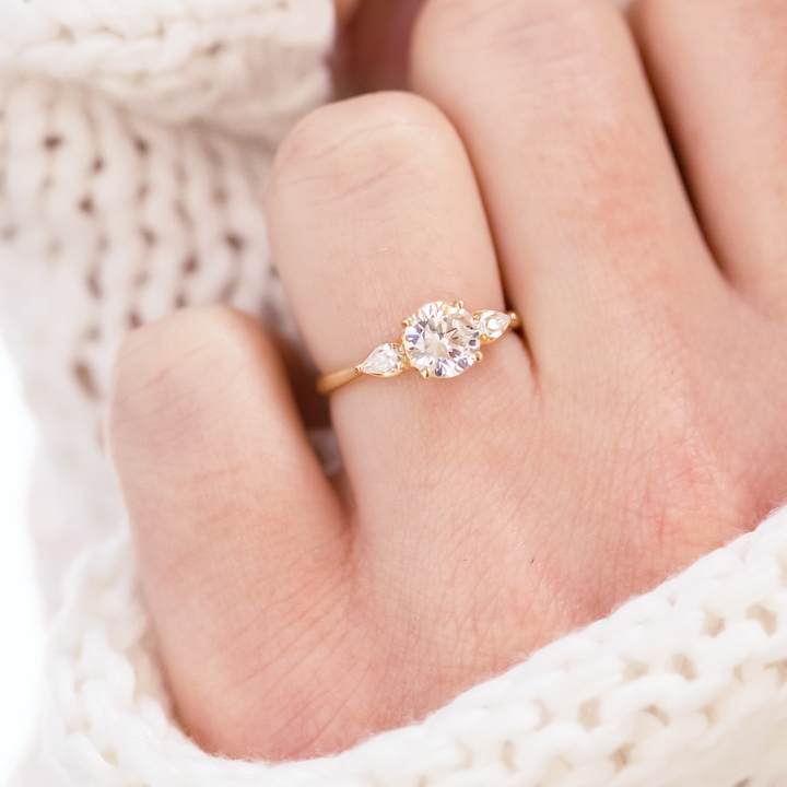 1.0CT Round Cut Three Stone Moissanite Engagement Ring in 14K Yellow Gold