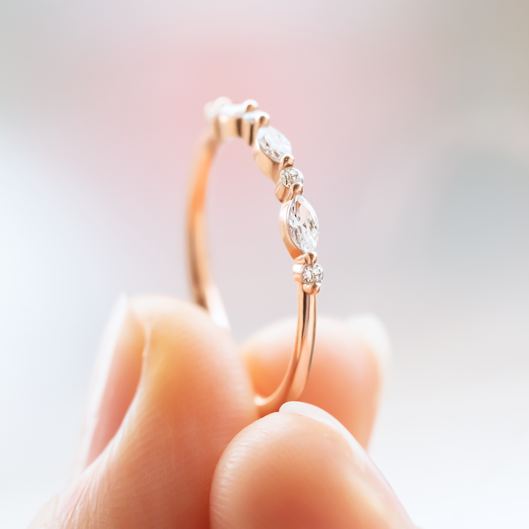 Marquise and Round  Cut Half Eternity Wedding Band